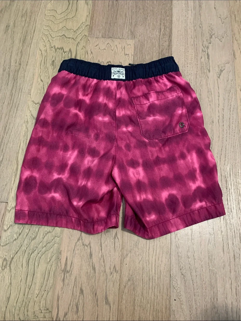 GAP Kids Pink Tie-Dye Elastic Waist Swim Shorts with Navy Waistband Size Large